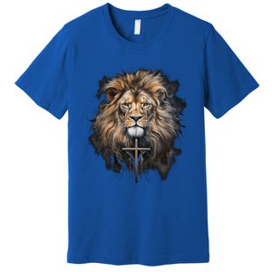 Christian Cross Lion Of Judah Religious Faith Jesus Pastor Gift Premium T-Shirt