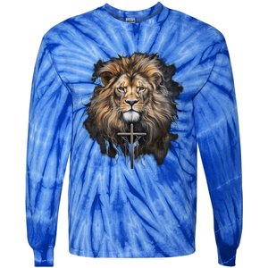 Christian Cross Lion Of Judah Religious Faith Jesus Pastor Gift Tie-Dye Long Sleeve Shirt