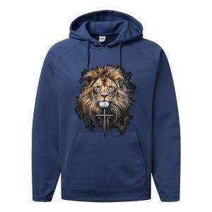 Christian Cross Lion Of Judah Religious Faith Jesus Pastor Gift Performance Fleece Hoodie