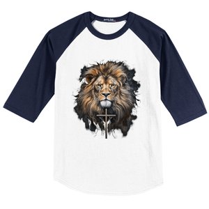 Christian Cross Lion Of Judah Religious Faith Jesus Pastor Gift Baseball Sleeve Shirt