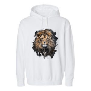 Christian Cross Lion Of Judah Religious Faith Jesus Pastor Gift Garment-Dyed Fleece Hoodie