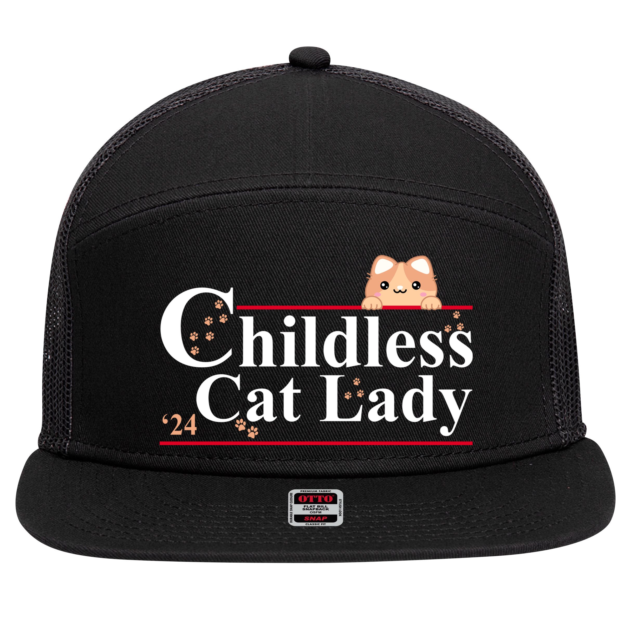 Childless Cat Lady 2024 Kamala Harris Election 7 Panel Mesh Trucker Snapback Hat