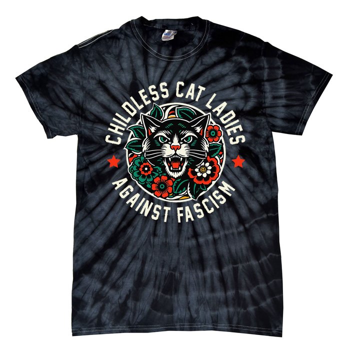 Childless Cat Ladies Against Fascism Tie-Dye T-Shirt