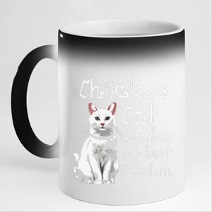 Childless Cat Ladies Against Fascism White Lady Cat 11oz Black Color Changing Mug