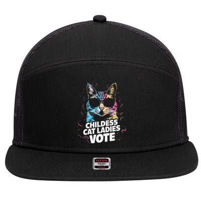 Childless Cat Ladies Vote 7 Panel Mesh Trucker Snapback Hat