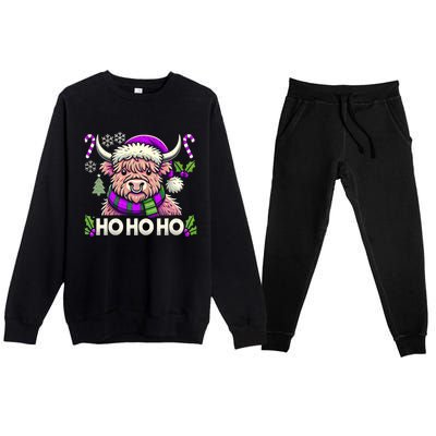 Christmas Cow Lover Santa Hat Cows Christmas Ho Ho Ho Gift Premium Crewneck Sweatsuit Set