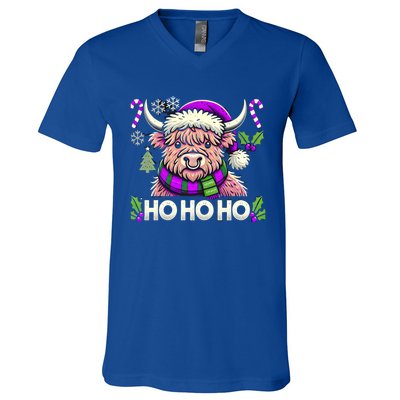 Christmas Cow Lover Santa Hat Cows Christmas Ho Ho Ho Gift V-Neck T-Shirt