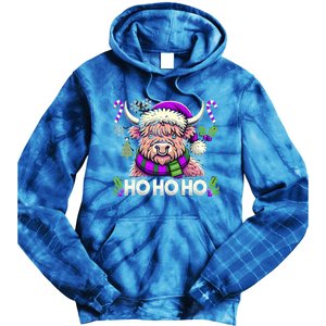 Christmas Cow Lover Santa Hat Cows Christmas Ho Ho Ho Gift Tie Dye Hoodie