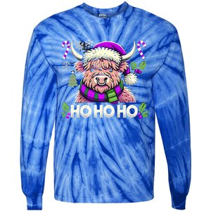 Christmas Cow Lover Santa Hat Cows Christmas Ho Ho Ho Gift Tie-Dye Long Sleeve Shirt