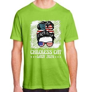 Childless Cat Lady 2024 Groovy Messy Bun American Flag Adult ChromaSoft Performance T-Shirt