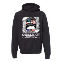 Childless Cat Lady 2024 Groovy Messy Bun American Flag Premium Hoodie