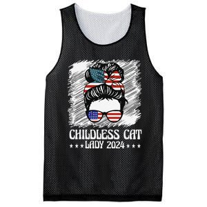 Childless Cat Lady 2024 Groovy Messy Bun American Flag Mesh Reversible Basketball Jersey Tank