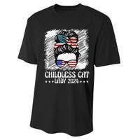 Childless Cat Lady 2024 Groovy Messy Bun American Flag Performance Sprint T-Shirt