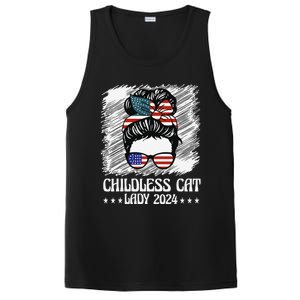 Childless Cat Lady 2024 Groovy Messy Bun American Flag PosiCharge Competitor Tank