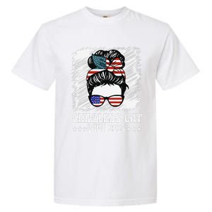 Childless Cat Lady 2024 Groovy Messy Bun American Flag Garment-Dyed Heavyweight T-Shirt