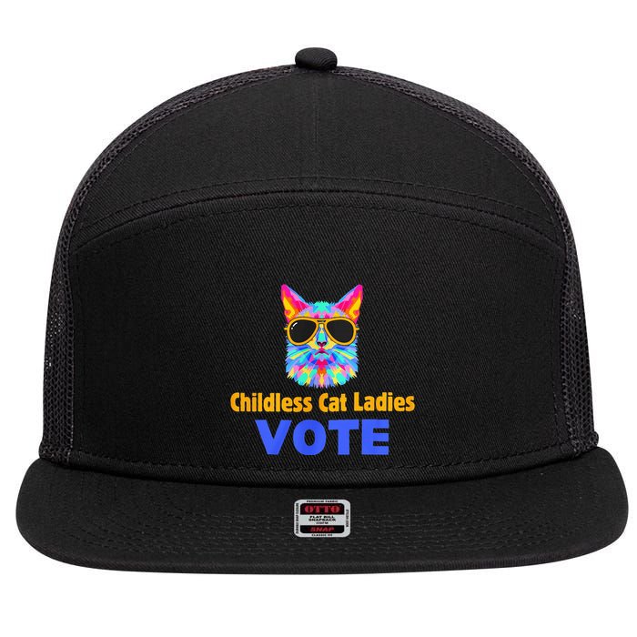 Childless Cat Ladies Vote Blue 7 Panel Mesh Trucker Snapback Hat