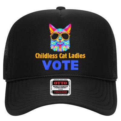 Childless Cat Ladies Vote Blue High Crown Mesh Back Trucker Hat