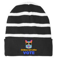 Childless Cat Ladies Vote Blue Striped Beanie with Solid Band