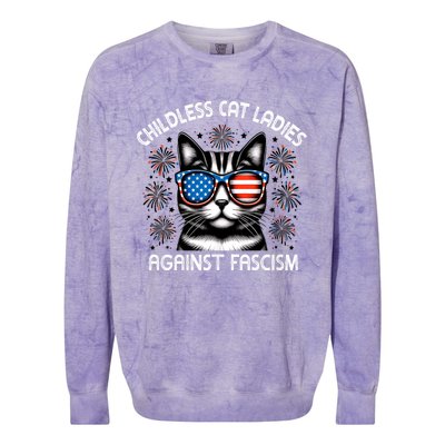 Childless Cat Ladies Against Fascism  Vote For Kamala Colorblast Crewneck Sweatshirt