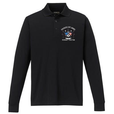 Childless Cat Ladies Against Fascism  Vote For Kamala Performance Long Sleeve Polo