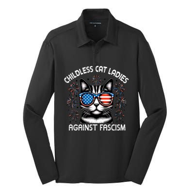 Childless Cat Ladies Against Fascism  Vote For Kamala Silk Touch Performance Long Sleeve Polo