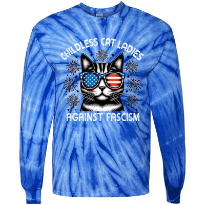 Childless Cat Ladies Against Fascism  Vote For Kamala Tie-Dye Long Sleeve Shirt