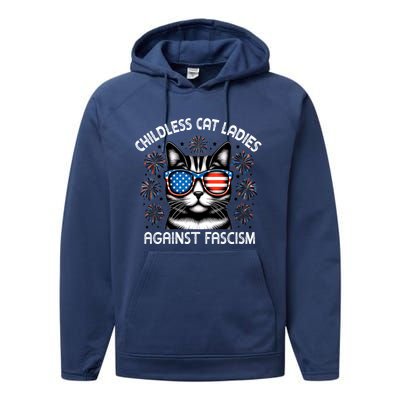 Childless Cat Ladies Against Fascism  Vote For Kamala Performance Fleece Hoodie