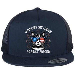 Childless Cat Ladies Against Fascism  Vote For Kamala Flat Bill Trucker Hat