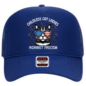 Childless Cat Ladies Against Fascism  Vote For Kamala High Crown Mesh Back Trucker Hat