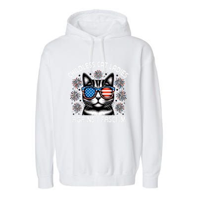 Childless Cat Ladies Against Fascism  Vote For Kamala Garment-Dyed Fleece Hoodie