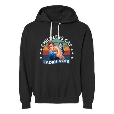 Childless Cat Ladies Vote Rosie The Riveter Vintage Garment-Dyed Fleece Hoodie