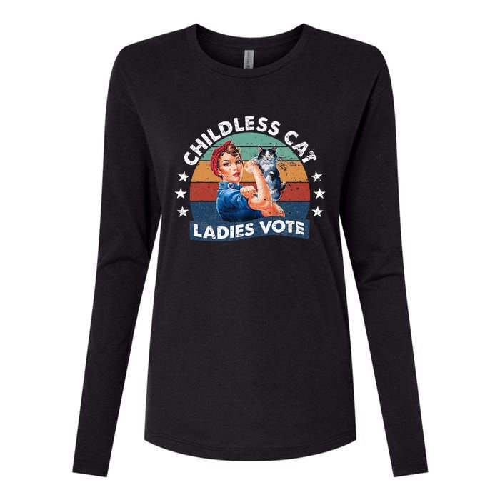 Childless Cat Ladies Vote Rosie The Riveter Vintage Womens Cotton Relaxed Long Sleeve T-Shirt