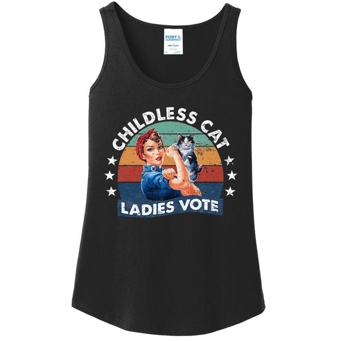 Childless Cat Ladies Vote Rosie The Riveter Vintage Ladies Essential Tank