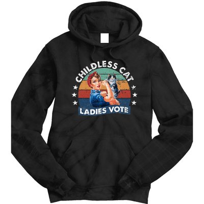 Childless Cat Ladies Vote Rosie The Riveter Vintage Tie Dye Hoodie