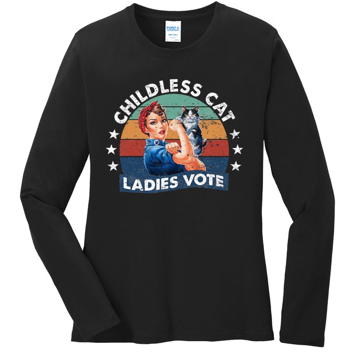 Childless Cat Ladies Vote Rosie The Riveter Vintage Ladies Long Sleeve Shirt