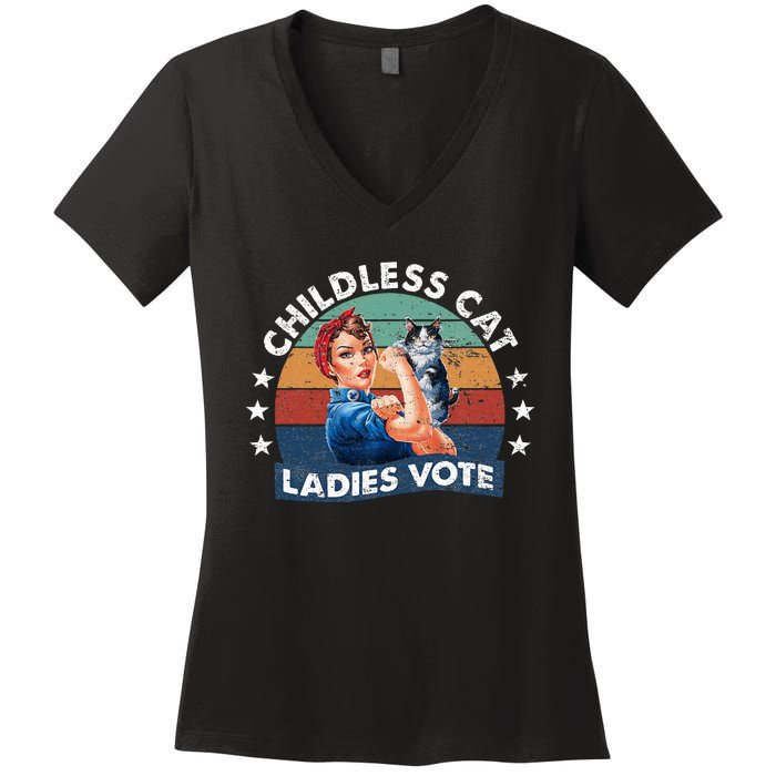 Childless Cat Ladies Vote Rosie The Riveter Vintage Women's V-Neck T-Shirt