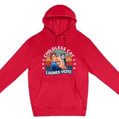 Childless Cat Ladies Vote Rosie The Riveter Vintage Premium Pullover Hoodie