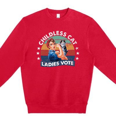 Childless Cat Ladies Vote Rosie The Riveter Vintage Premium Crewneck Sweatshirt