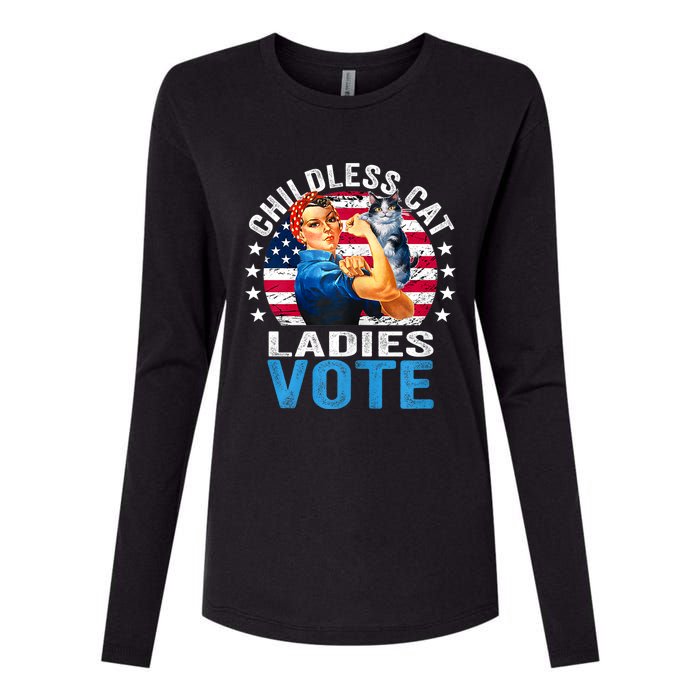 Childless Cat Ladies Vote Funny Vintage Rosie The Riveter Womens Cotton Relaxed Long Sleeve T-Shirt