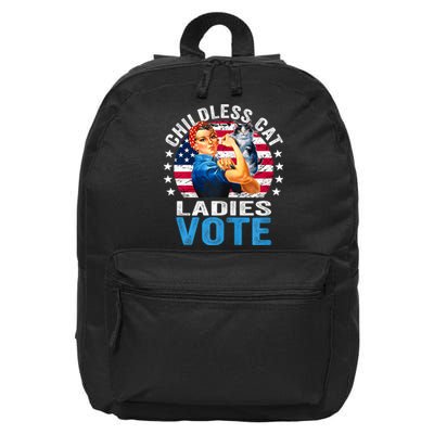 Childless Cat Ladies Vote Funny Vintage Rosie The Riveter 16 in Basic Backpack