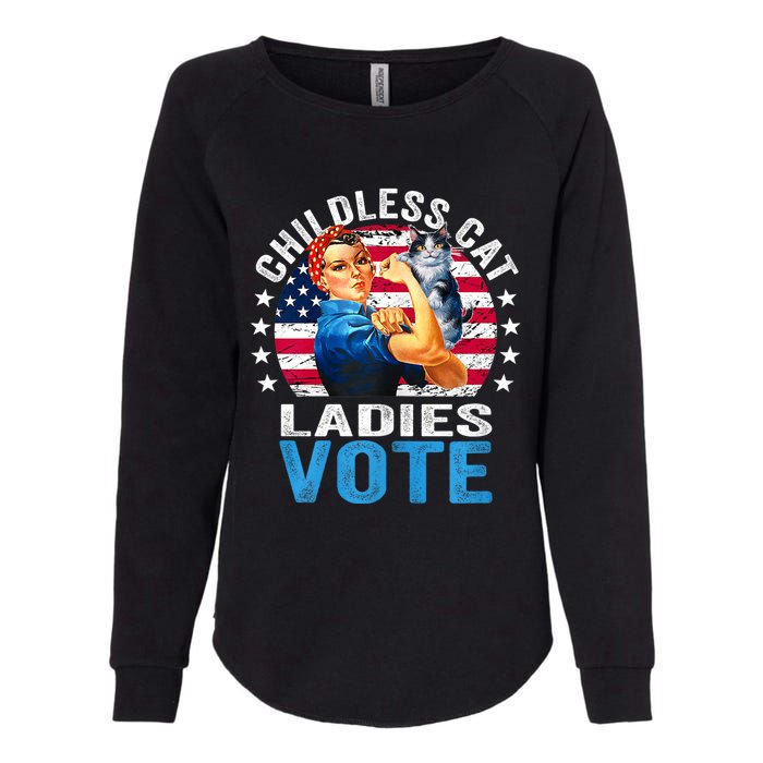 Childless Cat Ladies Vote Funny Vintage Rosie The Riveter Womens California Wash Sweatshirt