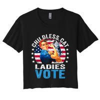 Childless Cat Ladies Vote Funny Vintage Rosie The Riveter Women's Crop Top Tee