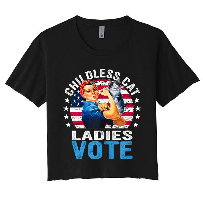 Childless Cat Ladies Vote Funny Vintage Rosie The Riveter Women's Crop Top Tee