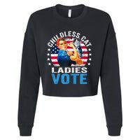 Childless Cat Ladies Vote Funny Vintage Rosie The Riveter Cropped Pullover Crew