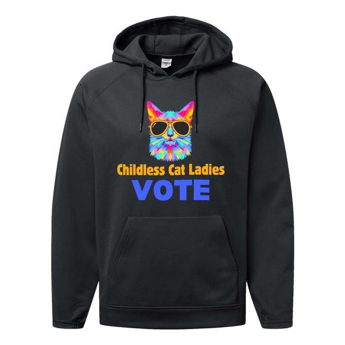 Childless Cat Ladies Vote Blue Performance Fleece Hoodie