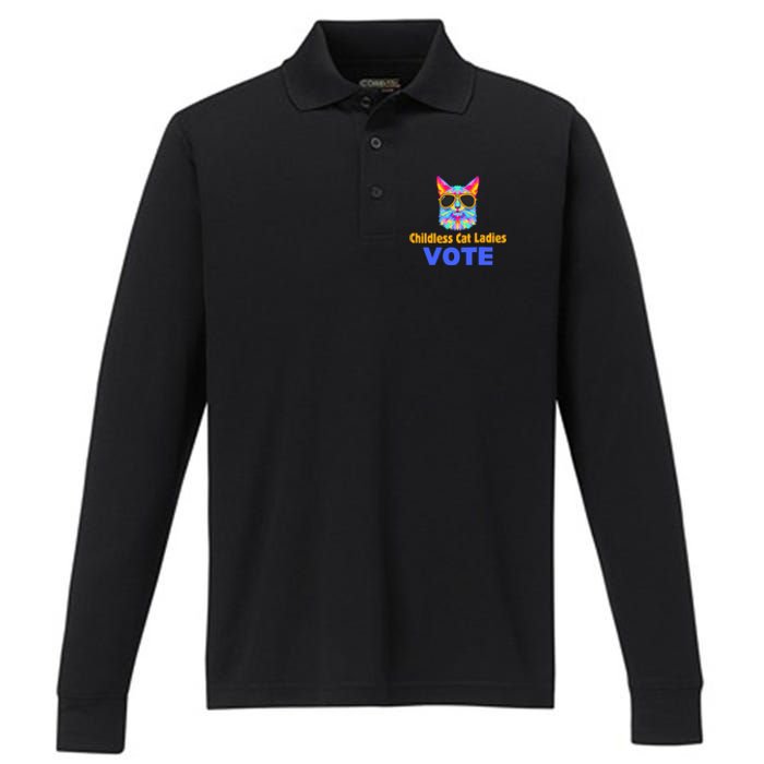 Childless Cat Ladies Vote Blue Performance Long Sleeve Polo