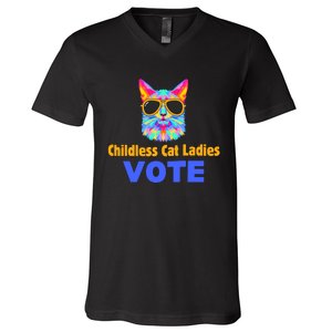 Childless Cat Ladies Vote Blue V-Neck T-Shirt