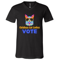 Childless Cat Ladies Vote Blue V-Neck T-Shirt