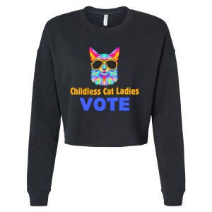 Childless Cat Ladies Vote Blue Cropped Pullover Crew