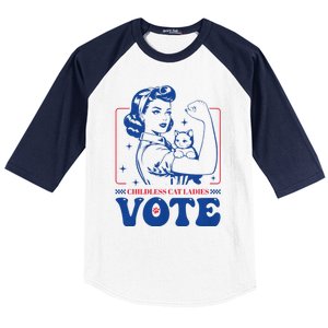 Childless Cat Ladies Vote Retro Election 2024 Usa Baseball Sleeve Shirt